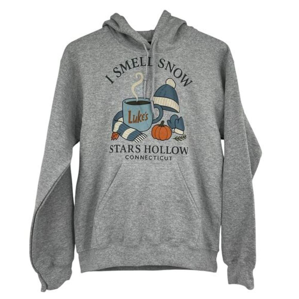 Gildan I Smell Snow Stars Hollow gray hoodie Gilmore Girls fan gear Luke's small